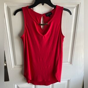 Red Sleeveless Blouse Top with Gold Accent